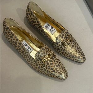 Timothy Hitsman Animal Print Flats with Gold tiger & rhinestone Accents